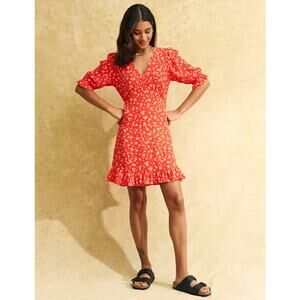 Nobody’s Child Red Orange Ditsy Floral Delilah Mini Party Ruffle Dress Size 8